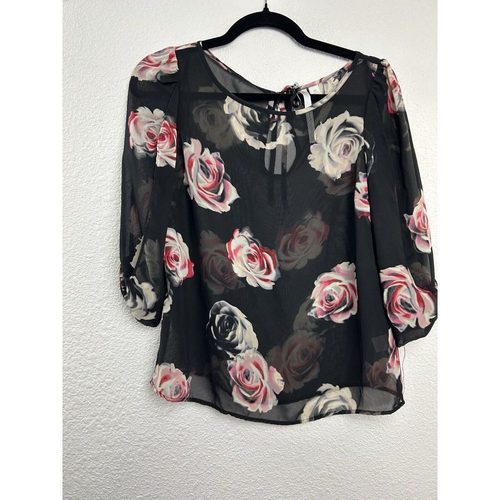 LC Lauren Conrad Sheer‎ Floral Top Womens Size XS Bloomcore Dark Floral Whimsy